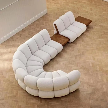 Минималистичная Голяма плоска хол, диван с тясна талия, мечето плюшено Млечно бяло Кремаво канапе в стил кръгова дъга