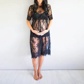Подпори за снимане на бременност Дантелени рокли Подарък от бременни Жени Дантелено Прозрачна рокля за бременни Модни Студийная облекло