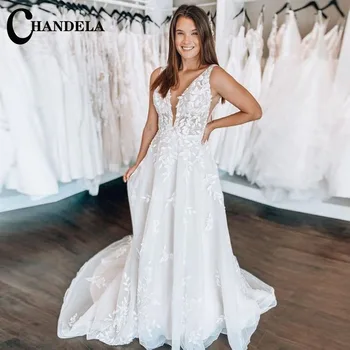 Изискани сватбени рокли CHANDELA Трапециевидного силует без ръкави, вечерна рокля сватба 2023 г., сшитое специално за жени