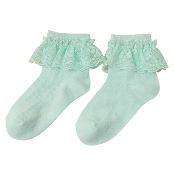 Сладки бебешки дантелени чорапи с рюшами за момичета, меки и дишащи чорапи за деца с еластична гърло, обикновена чорапи в стил принцеса