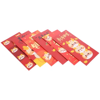 6 Бр. пликове Година на Червено на фестивала на Дракона Лъки 2024 Джобни хартиени торби с цифри на китайските пари Новата Лунна чанта за бебето