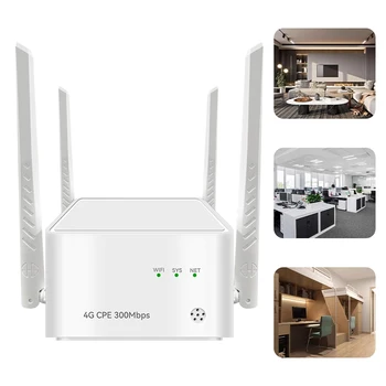 4G CPE Рутер 300 Mbit/s, WiFi Модем RJ-45 LTE/PPPOE Gigabit Router е със Слот за СИМ-карта за Начална Точка за Достъп От 32 Потребителя Антена с висок коефициент на gain 5dBi