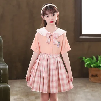 Къса училищна униформа за момичета, лятна Виолетово-розова пола за момичета, комплекти Jk, сладък костюм ученички, Корейски, поли, рокли за момичета