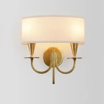 Американски ретро стенен лампа с 2 глави, промишлено осветление, нощни кабинет, хол, тъканни стенни аплици от чиста мед, led лампата на предната веранда