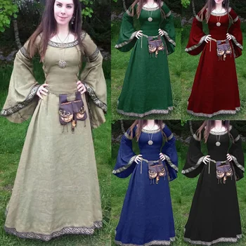 Средновековни готически костюми за cosplay за жени, карнавал за Хелоуин, представянето на Средновековни рокли от епохата на Възраждането с дълъг ръкав