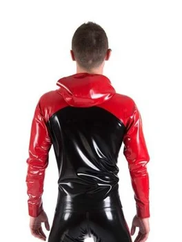 Латексово палто, Гумена мъжки красива черно-червена ежедневни спортно яке с качулка за почивка