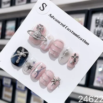 Ръчно изработени Y2k Press on Nails Къси Розови Корейски Многократна употреба Лепило Режийни Ноктите С Пълно Покритие Върховете на Ноктите Изкуствен Маникюр за Момичета