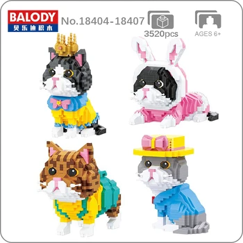 Balody Animal World, Персийски котки, Китен, crown Royal заек, гащеризон, шапка, на домашен любимец, 3D Мини-диамантени блокове, Тухли, Строителна играчка, подарък без кутия