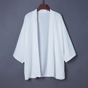 Модерно Лятно палто однотонного цвят 2020 г., Японското Кимоно, жилетка, Кимона Хаори за жени и мъже, Свободно Тънка Бяла Горна дреха