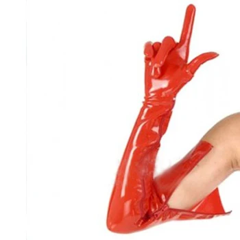 секси бельо, екзотични женски мъжки латексови дълги ръкавици с цип вътре, фетиш-форма на cekc zentai XS-XXL
