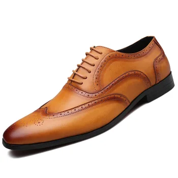 Нова мъжки официалната кожени обувки, мъжки бизнес ежедневни обувки 38-48, модни обувки с острия пръсти тип 