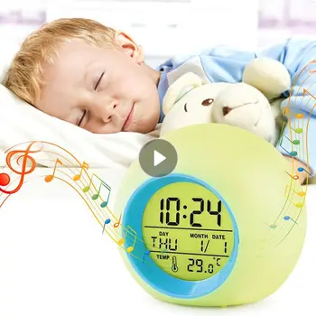 Детски дигитален будилник 7 цветни led цифров часовник с променящите се ночником Нощни часове с едно докосване на горивото, Електронни часовници за събуждане