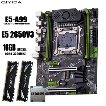 QIYIDA X99 Комплект дънната платка Xeon E5 2650 V3 CPU LGA 2011-3 процесор 16G = 2 * 8G Оперативна памет DDR4 NVME M. 2 WIFI E5 A99