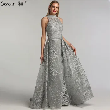 Секси рокля за бала, без ръкави сив Дубай дизайн 2023, рокли-русалка с бродерия и Диаманти, Реална снимка BLA70014