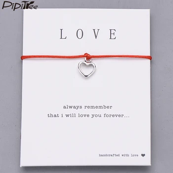 Pipitree, Честит гривна във формата на сърце от червени конци за жени, Гривни с пожелания за любов, Украса за влюбени, Сватбен подарък за рожден ден