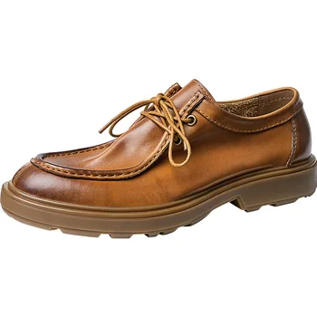 Модерни висококачествени обувки от естествена кожа с дебело дъно, за мъже пролет / лято-есен мъжки бизнес обувки дантела, мъжки обувки модельная