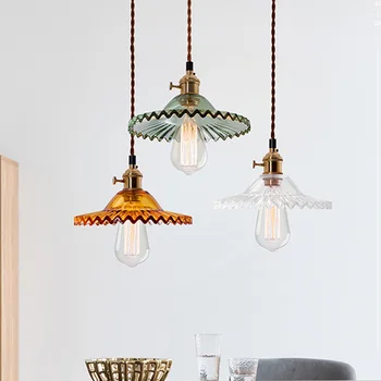 Ретро стъклена окачена лампа с диаметър 22 см с абажуром в американски стил ретро висящи лампи за бар retaurant промишленото осветление