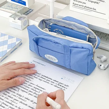 Чанта за писалки Happy Bubble молив случай за канцеларски материали за ученици Прост дизайн Чанта синьо за съхранение