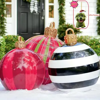 60-см Открит Коледен Надуваем Балон, Украсена с PVC Гигантски Големи Топки, Играчки топка за Коледната Елха Без светлина декорация
