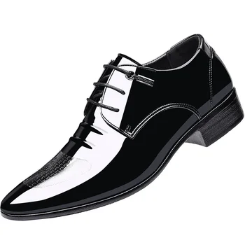 Есенна нови обувки с остри пръсти, модни кожени обувки с мека подметка, мъжки лачени нескользящие бизнес модела обувки със затворени пръсти
