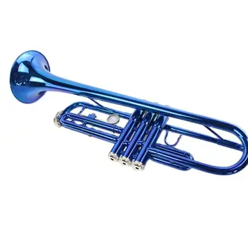 Висок клас инструмент Bb Си бемол, тромпет в твърд калъф, мундщук, кърпа и ръкавици, синьо