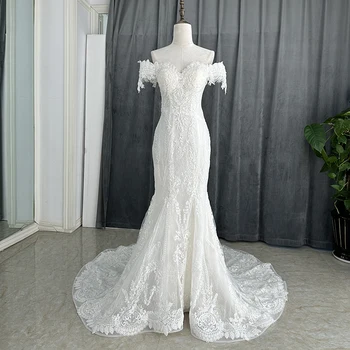SL-9230 Прекрасна Сватбена рокля на Русалка 2023, Дантелено рокля с открити рамене, Ново Записване, Луксозен Секси Дизайн от Мъниста за Булката, vestido de noiva