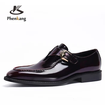 Оригинални кожени дрехи за мъже, естествена кожа, черни броги с катарама, Дизайнерски марка, сватбени обувки Phenkang 2022