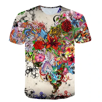 Лятна новост 2023, мъжка мода, цветя, Пеперуди, графичен 3D-тенденция, тениска с принтом в стил хип-хоп, ризи с къс ръкав, Отгоре