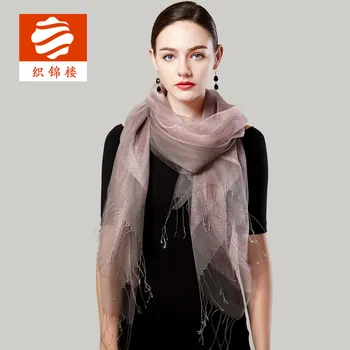 100% Копринен шал, женски модерен двуслойни пролетен шал, Зима-есен, луксозен шал от мека естествена коприна от pashmina 200-70 см