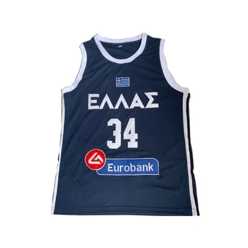 баскетболни потници EUROBANK 34, джърси, бродерия, шиене, спортни облекла за активен отдих, тениска за филми в стил хип-хоп, бели, 2020, лято, Гърция