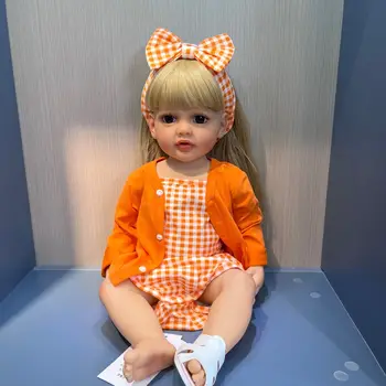 NPK 55 см Полнотелая силиконова мека на допир Възстановената малката принцеса Бети с дълга руса коса, реалистична кукла за детски подарък