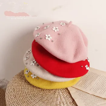 FOCUSNORM, 11 цвята, вълнена шапка за момичета, поема-бини с флорални принтом, вязаная капачка за пролет-есен-зима