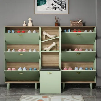 Тесен домашен ултра-шкаф за обувки, на входа на верандата, Проста модерен малък апартамент, столче за съхранение на обувки, рафтове за съхранение на мебели