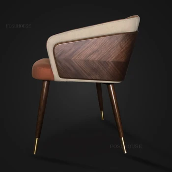 Модерни трапезни столове за почивка, просто креативна мебели за дома, стол за ресторант Nordic от масивно дърво, стол с кожена художествена стол, стол A