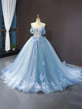 Ново светло синя рокля Princess Party Club за банкет за Рожден Ден, Елегантна рокля за сватба
