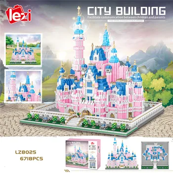 LZ8025 Architecture увеселителен Парк Pink Princess Castle 3D Модел 6718шт Мини Диамантени блокове Тухли Строителна играчка за деца