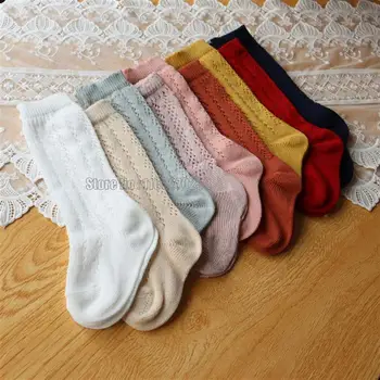 Летни Детски чорапи за малки момичета с дължина до коляното от Памучна мрежа за бебета, Тънки Меки Чорапи Обикновена