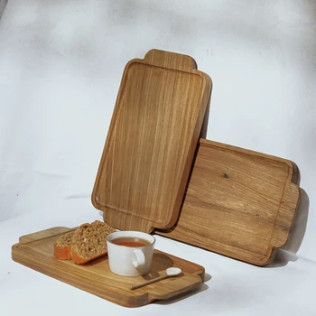 Дървена правоъгълна бинауральный тава от масивно дърво с дръжка поднос за чай, кафе, пица хляб тавата за съхранение в кухнята