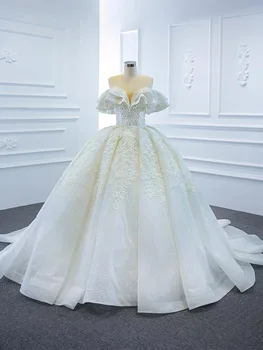 Луксозно Секси Сватбена рокля за младоженци С блестящи кружевными стикери за Тежката индустрия С голям влак