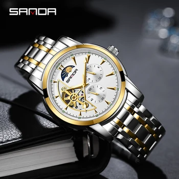На BIANA 2022 Луксозни мъжки автоматично механичен часовник с каишка от неръждаема стомана Бизнес ръчни часовници с светящимся Relogio Masculino 7009