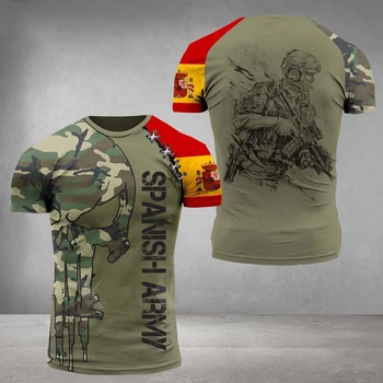 Свободни ежедневни къси мъжки тениски с образа на испанския флаг, тениски оверсайз, върховете на испанските ветерани, камуфляжная дрехи Xl