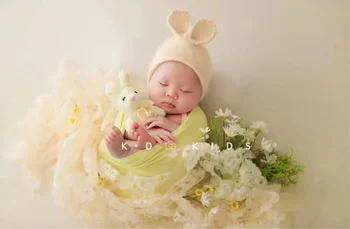 Снимка на новороденото, Зайци шапка, Пресни плат за опаковане на снимки, Имитация на цветята подпори за фотосесия в Пълнолуние, имитация на фотосесия в Пълнолуние,