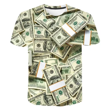 Лято 2023 г., доларови банкноти, тениски с 3D-принтом, ежедневна детска мода за момичета и момчета, градинска дрехи, мъжки Дамски детски блузи