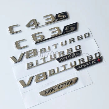 2017 Хромирани Букви C63S V8 Biturbo 4matic Емблемата на Mercedes Benz AMG C43 C63 Coupe Крило на Багажника на Автомобила Табела С Логото на Стикер