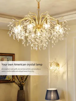 Луксозна американска кристален полилей за хол, трапезария, спалня, Окачена лампа Nordic Art Branch, лампа за вътрешно осветление