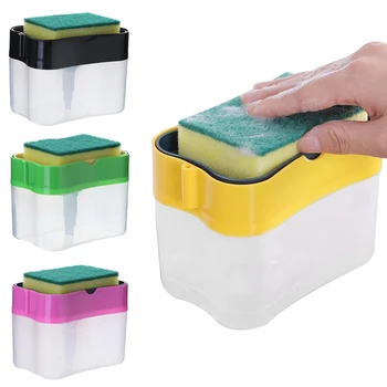 Опаковка миещ помпа 2 в 1, контейнер за течен сапун, органайзер за сапун, органайзер за измиване на кухня, инструмент за почистване на кухня с притежателя на гъба