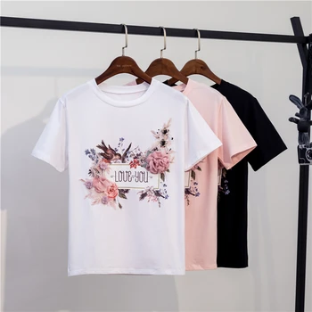 Висококачествени луксозни тениски с 3D бродерии от мъниста, блузи, дизайнерски апликация с цветя, ризи с къс ръкав, летни тениски за момичета