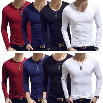 Пролетно-Есенния период, Мъжки t-shirt Култивират One ' s Morality с дълъг ръкав, Однотонная тениска от полиестер С кръгло деколте, мъжки Червен Син Черен