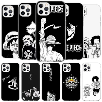 Аниме O-One Piece Черен Калъф Crtoon за Apple iPhone 11 14 15 Pro Max 13 12 Mini Калъф за телефон XR XS X 7 + 8 Plus SE 2020 Прозрачен Sh