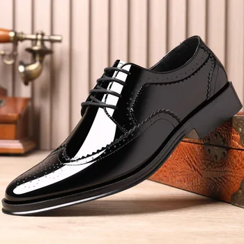 Мъжки класически обувки-броги в ретро стил, Мъжки Кожени модела обувки с дантела, Бизнес офис с обувки на равна подметка, Мъжки Oxfords За Сватбени партита, Размери EUR 38-47